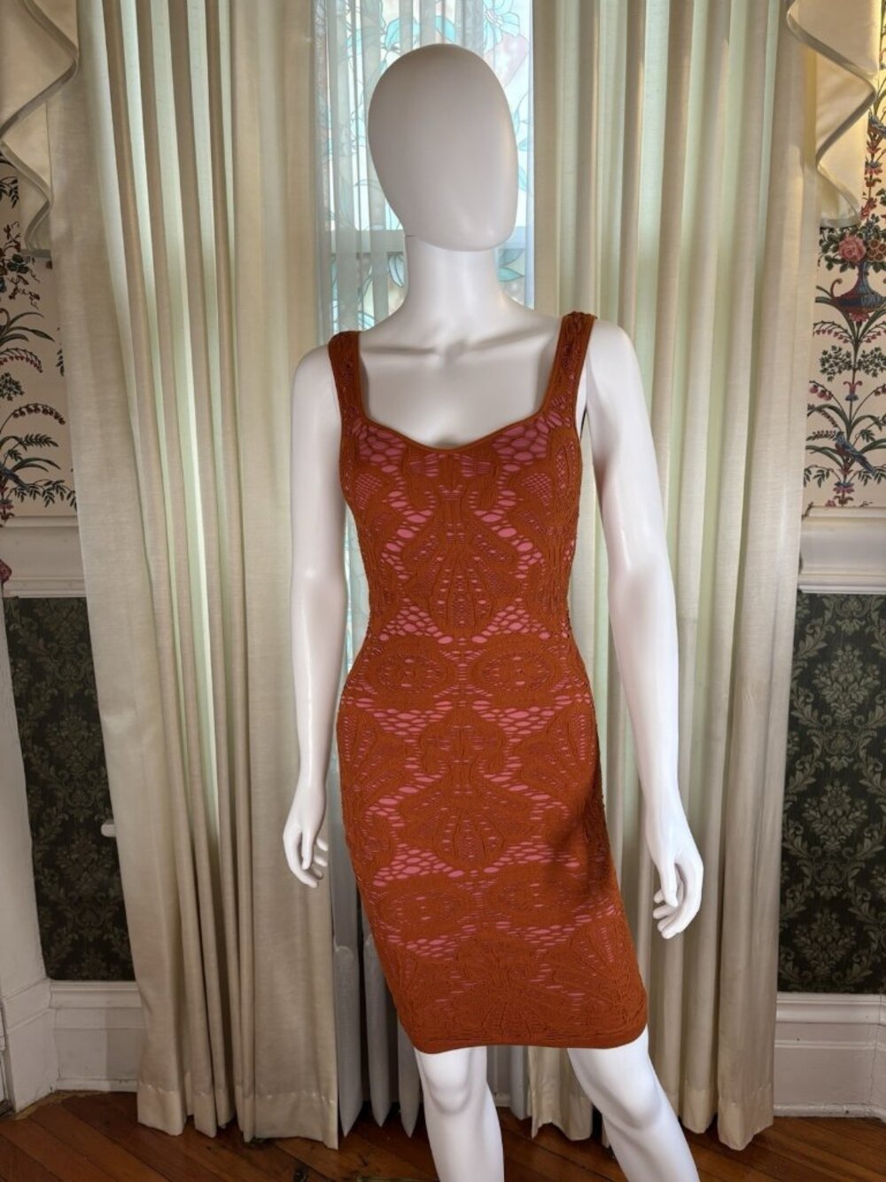Intimately Free People Rust Lace Bodycon Mini Dress XS/S Stretch Pink Lining
